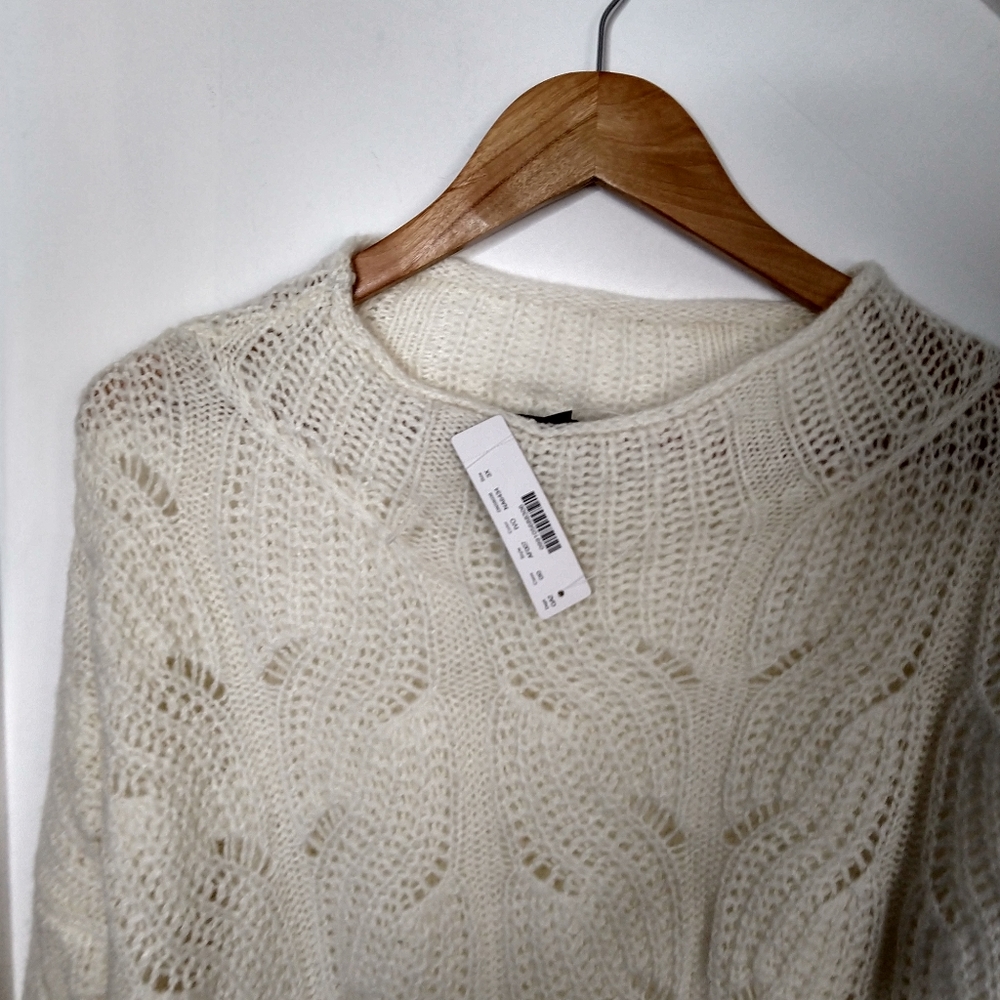 J.CREW Pointelle Cable Chunky Knit Sweater Ivory - Picture 4 of 7